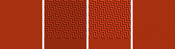 madder red: flat patch, old woven patch measuring darker, calibrated woven patch, and calibrated 2px-per-thread patch, both measuring true