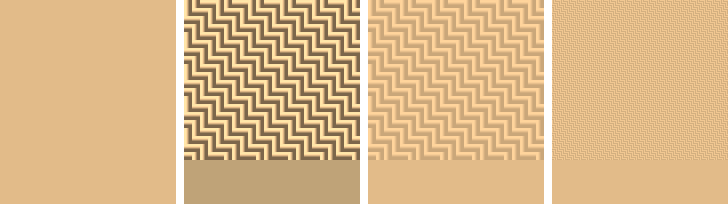 supplier ochre: flat patch, old woven patch measuring darker, calibrated woven patch, and calibrated 2px-per-thread patch, both measuring true
