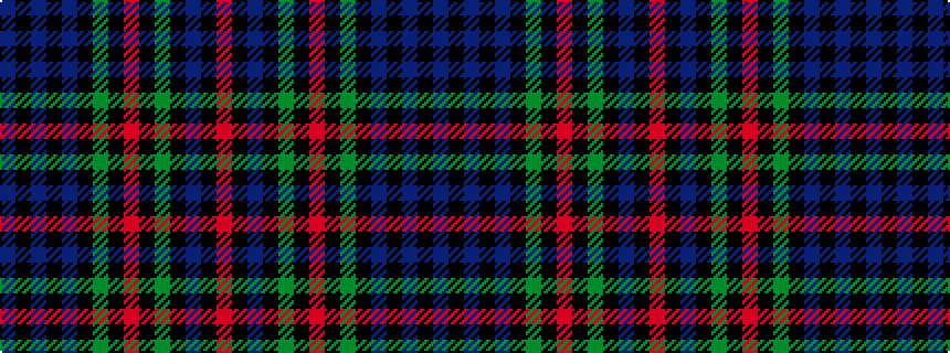 idealised woven sample of pattern BKBKBKGKRKGKBKR