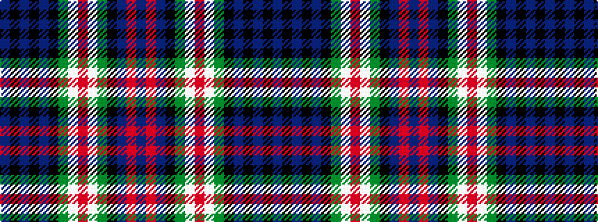 idealised woven sample of pattern BKBKBKGWRWGKBRB