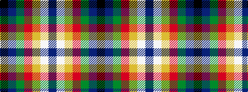 idealised woven sample of pattern BWYRGBK