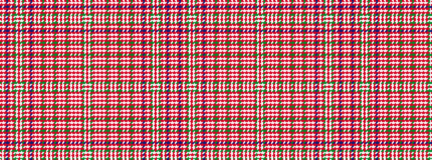 idealised woven sample of pattern RWGRWRWRWRGRWRWRGRWRWRGRWRWRBRWRGWRWGRWRBRWR