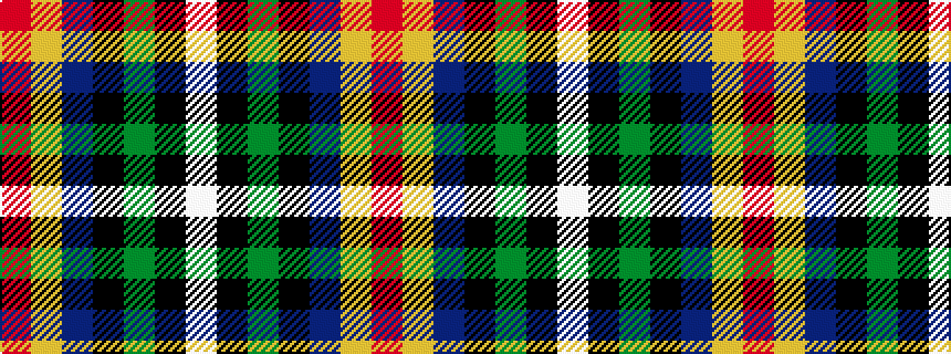 idealised woven sample of pattern RYBKGKW